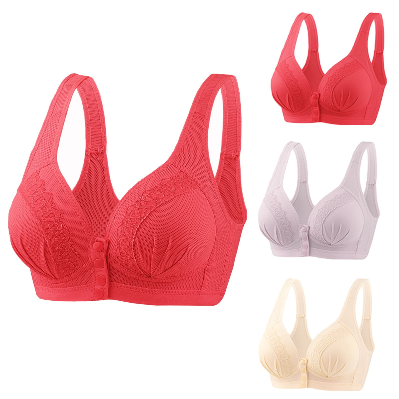 Pxxlle 3 PC Women's Front Closure Bras Comfort Wireless Bralettes Plus ...