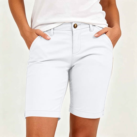 Pxxlle Bermuda Shorts for Women Plus Size Elastic Waisted Chino Shorts with Pockets Summer Business Casual Office Shorts White XL