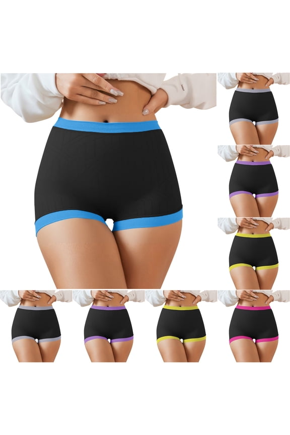 Boyshort Panties for Women Color Block Print Workout Briefs High Waisted Full Coverage Underwear Purple XXL