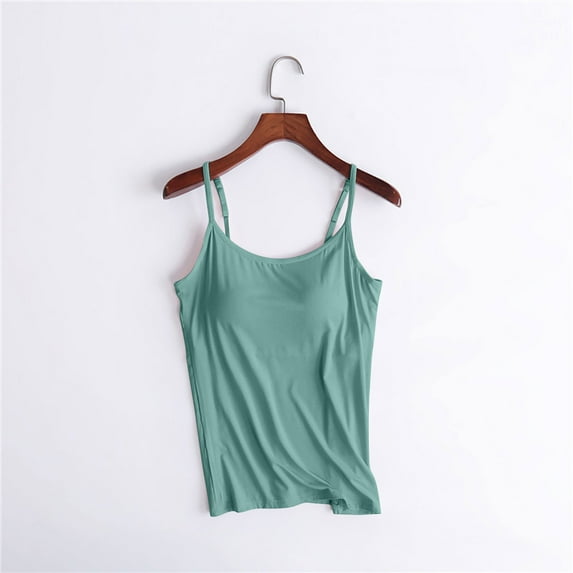 Pxxlle Built in Bra Tank Tops for Women Plus Size No Steel Rings Tees Adjustable Spaghetti Strap Womens Camisole Tops Solid Color Yoga Vest Tops