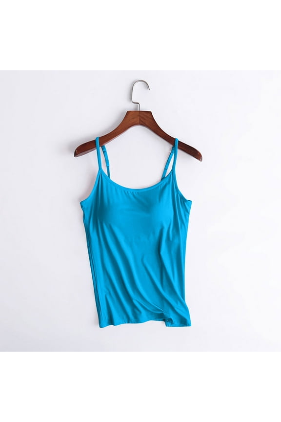 Built in Bra Tank Tops for Women Plus Size Summer Spaghetti Strap Camisole Tops Workout Vest Tops No Steel Rings Camisole