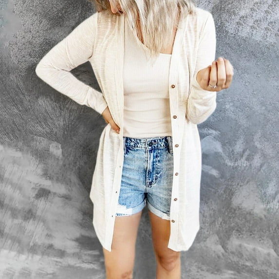 Pxxlle Casual Long Sleeve Cardigans for Women Plus Size Button Down Cool Cardigan Loose Fitted Solid Color Fall Coat Tops Lightweight Fall Sweaters