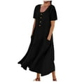 thumbnail image 1 of Pxxlle Cotton Linen Dresses for Women with Pockets Casual Scooped Neck Spring Summer Dress Loose Fit Short Sleeve A Line Dress Solid Color Flowy Mid Sundress, 1 of 4