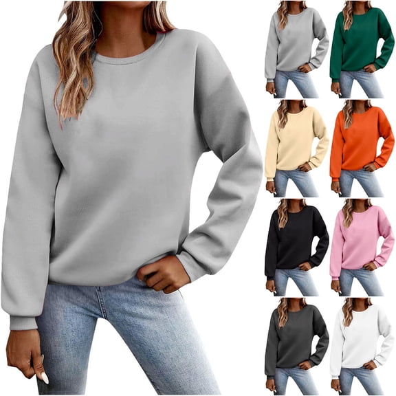 Pxxlle Fall Sweatshirts for Women Casual Crewneck Long Sleeve Pullover Tops Solid Color Classic Sweatshirts Orange S