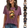 thumbnail image 1 of Pxxlle Flower Graphic Tees for Women Casual Short Sleeve Cotton T Shirts Loose Fit Round Neck Going Out Tops (Red S), 1 of 5