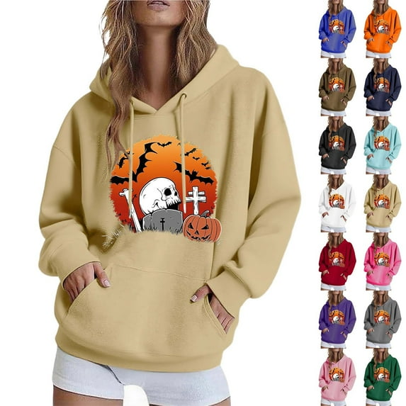 Pxxlle Funny Graphic Sweatshirts for Women with Hood Plus Size Long Sleeve Holiday Hoodies Oversized Pullover Tops with Pockets Brown S