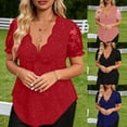 thumbnail image 1 of Pxxlle Glitter Tops for Women Elegant V Neck Sequin Shirts Plus Size Curved Hem Party Club Shirt Short Sleeve Blouses Red L, 1 of 10