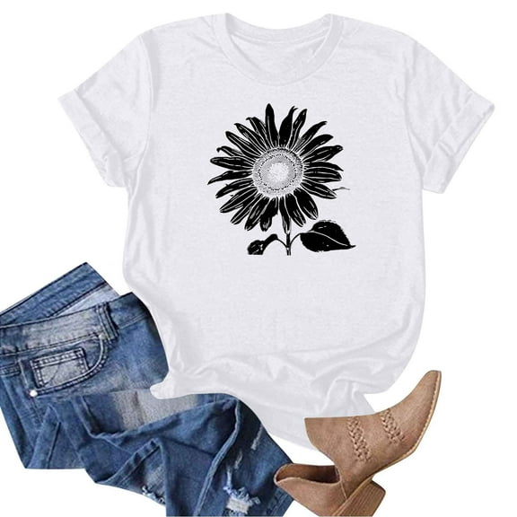 Pxxlle Graphic Tees Women Loose Fit Short Sleeve Round Neck Cotton T Shirts Summer Casual Going Out Fashion Tshirt (White M)