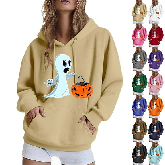 Pxxlle Hoodies for Women Cute Graphic Sweatshirts with Hood Plus Size Long Sleeve Holiday Pullover Tops with Pockets Black L