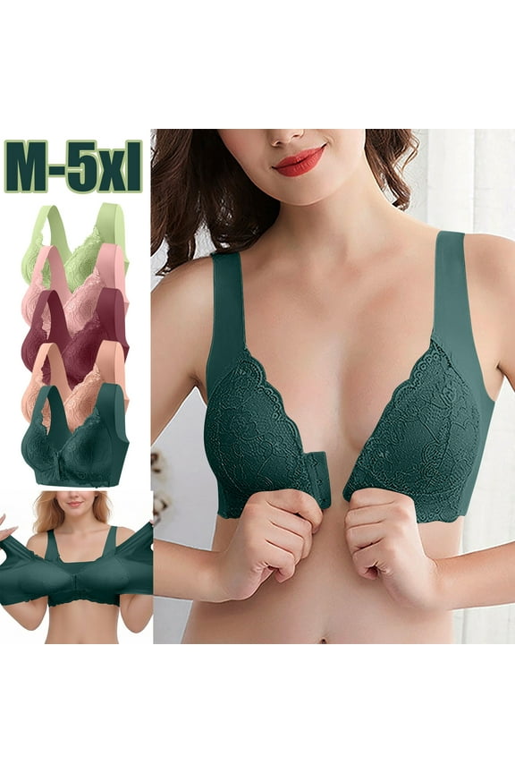 Lace Bra for Women Plus Size Open Front Bras Seamless Wireless Everyday Bralette Plus Size Full Coverage Bralettes XXXL Coffee