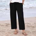 thumbnail image 1 of Pxxlle Linen Pants for Women Plus Size Wide Leg Pant Lightweight Drawstring Elastic Waisted Trousers with Pockets Black S, 1 of 9