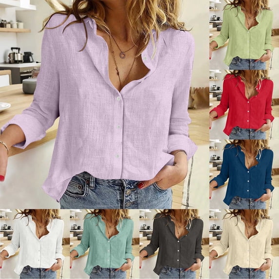 Pxxlle Linen Shirt Women Button Down Business Casual Shirts Dressy Long Sleeve Office Work Tops Solid Color Spring Summer Clothes Beige S