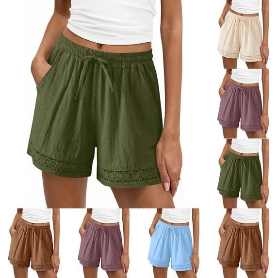 Pxxlle Linen Shorts for Women with Pockets Summer Casual Drawstring Elastic Waisted Short Pants for Beach Vacation Coffee XXL