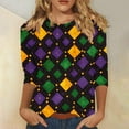 thumbnail image 1 of Pxxlle Mardi Gras Shirts for Women Plus Size 3/4 Sleeve Shirt Funny Mask Graphic Fat Tuesday Outfits New Orleans Carnival Party Tunic Tops Size M, 1 of 5