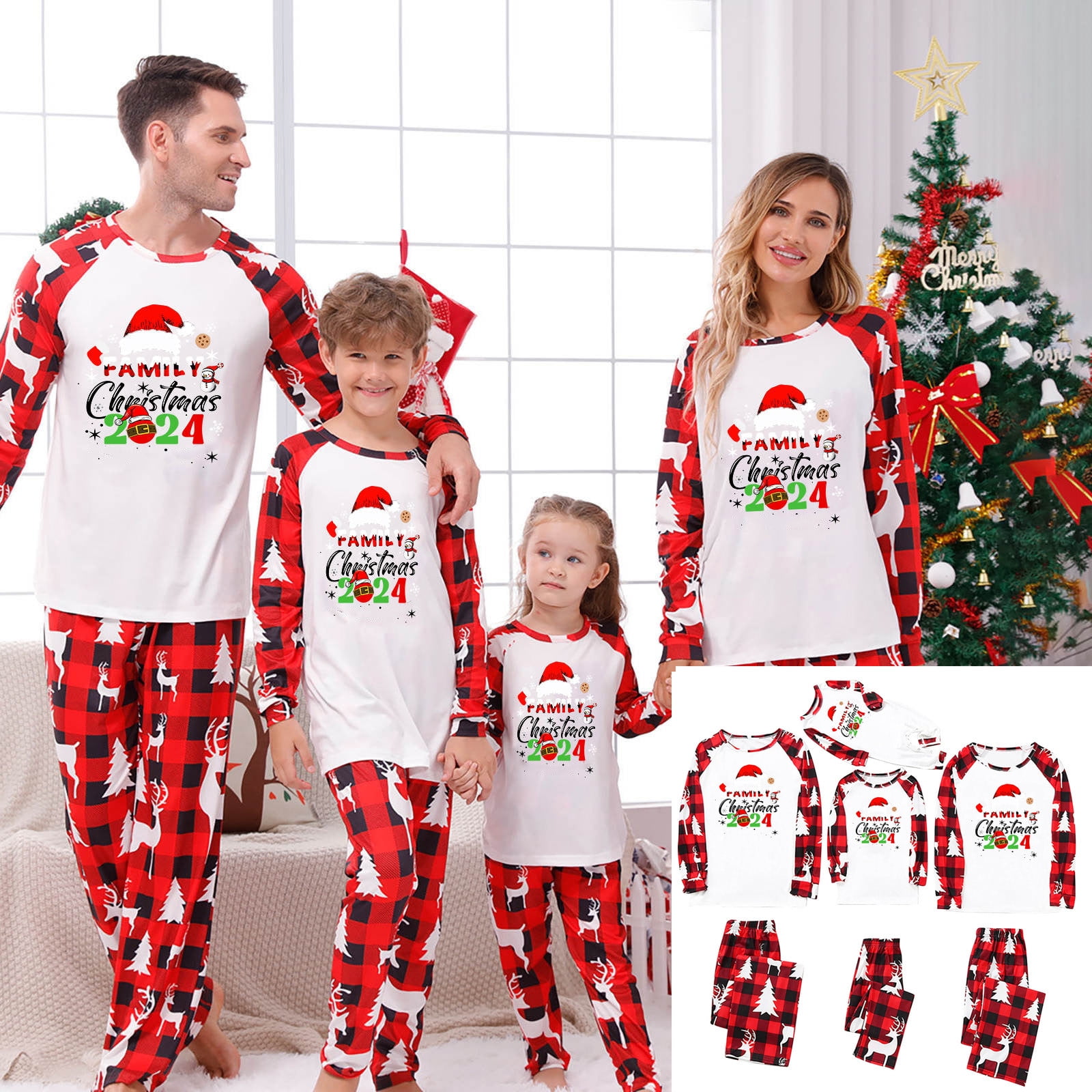 Pxxlle Matching Christmas Pajamas for Family 2024 Plus Size Long Sleeve