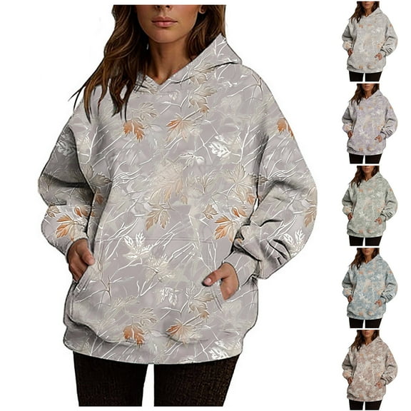 Pxxlle Oversized Hoodies for Women Loose Fit Long Sleeve Fall Sweatshirts Trendy Camo Graphic Hoodie Pullover Tops with Pockets Blue M