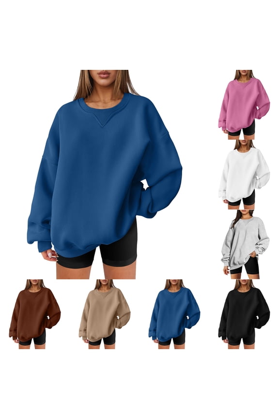 Oversized Sweatshirts Women Loose Fit Crew Neck Pullover Tops Casual Long Sleeve Fall Sweatshirt Plain Color Womens Sweatshirt Khaki XXL