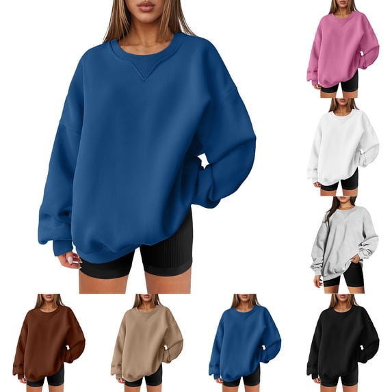 Pxxlle Oversized Sweatshirts Women Loose Fit Crew Neck Pullover Tops Casual Long Sleeve Fall Sweatshirt Plain Color Womens Sweatshirt Pink S