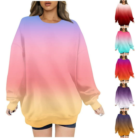 Pxxlle Oversized Sweatshirts Women Trendy Gradient Graphic Sweatshirt Loose Fit Long Sleeve Pullover Tops Casual Round Neck Loungewear Wine L