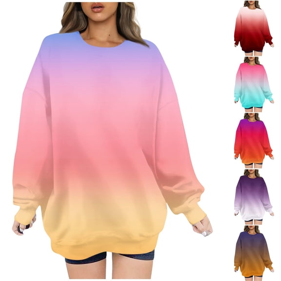 Pxxlle Oversized Sweatshirts Women Trendy Gradient Graphic Sweatshirt Loose Fit Long Sleeve Pullover Tops Casual Round Neck Loungewear Wine S