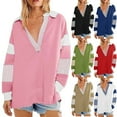 thumbnail image 1 of Pxxlle Oversized Sweatshirts for Women Trendy Patchwork Striped Graphic Sweatshirt Casual Fall Long Sleeve Pullover Tops Loose Fit V Neck Sweatshirts Navy XL, 1 of 8