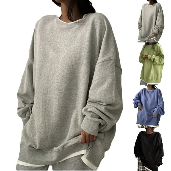 Pxxlle Oversized Sweatshirts for Women Loose Fit Drop Shoulder Sweatshirt Casual Crewneck Pullovers Fall Long Sleeve Sweatshirts Gray M(1)