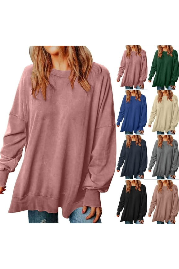 Oversized Sweatshirts for Women Loose Fitting Drop Shoulder Sweatshirt Casual Round Neck Pullover Tops Plain Long Sleeve Fall Clothes Brown XL