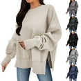 thumbnail image 1 of Pxxlle Oversized Sweatshirts for Women Trendy Side Slit Round Neck Pullover Tops Fall Long Sleeve Sweatshirts with Thumb Hole Black M, 1 of 7