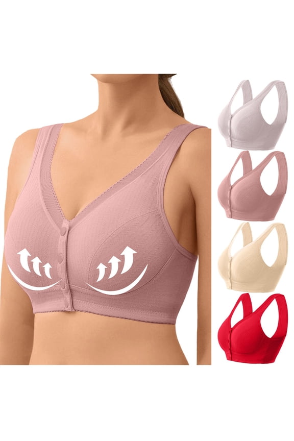Plus Size Bras for Women High Support Front Closure Bras for Older Women Comfort Wireless Everyday Bras Comfortable Full Coverage Brassiere for Big Bust XXXL Beige
