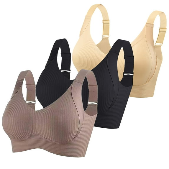 Pxxlle Plus Size Bras for Older Women Comfort Wireless Push Up Everyday Bra Seamless Adjustable Strap Bralettes Pack of 3 M