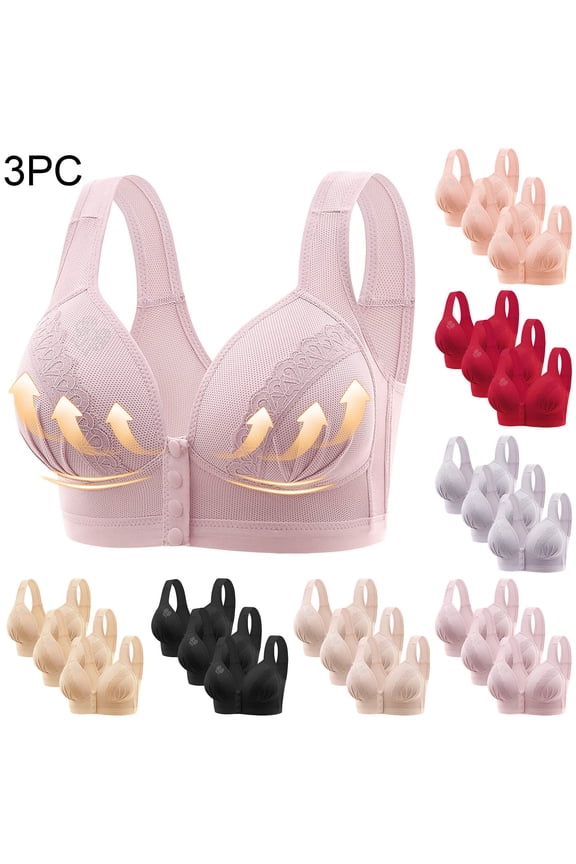 Plus Size Bras for Women Comfort Front Closure Supportive Bra Wireless Full Coverage Everyday Bralettes Pack of 3 XXXL