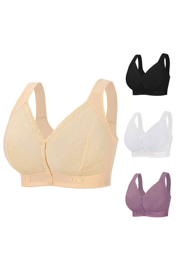 Plus Size Bras for Women Front Closure Full Coverage Bra for Older Women Comfort Push Up Sleep Bralettes for Big Breast Beige XXXL