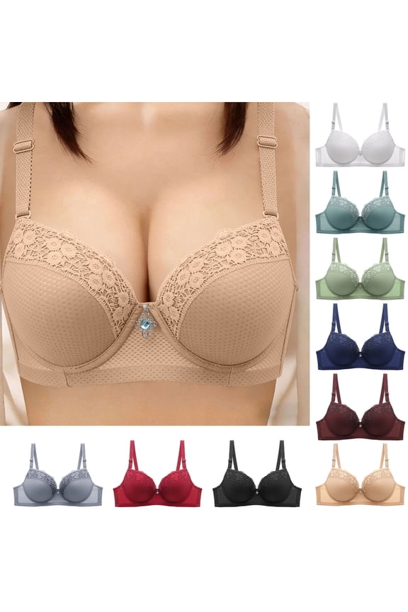 Plus Size Bras for Women No Underwire Everyday Bra for Big Breast Comfortable Push Up Full Coverage Bralettes with Adjustable Straps L