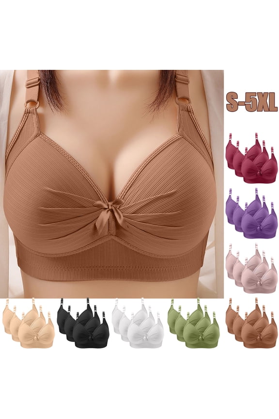 Plus Size Bras for Women Wireless Push Up Everyday Bra Comfortable Adjustable Straps Bras for Large Bust Pack of 3 XXXL Beige