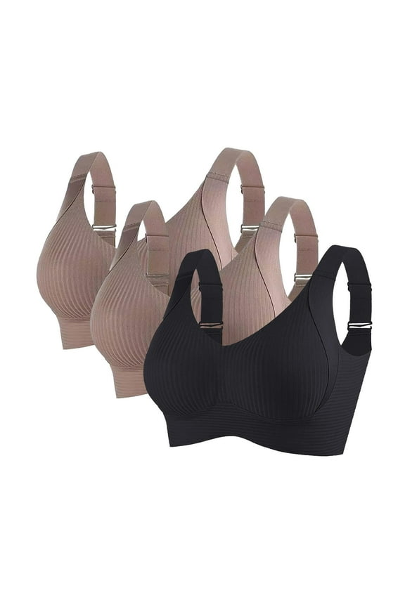 Plus Size Bras for Women for Big Breast Comfort Wireless Push Up Everyday Bra Adjustable Straps Full Coverage Bralettes Pack of 3 XXXXXL