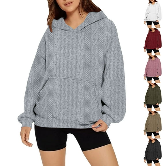 Pxxlle Plus Size Hoodie for Women Oversized Long Sleeve Hooded Sweatshirts Trendy Knit Jacquard Hoodies with Pockets Green S