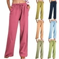 thumbnail image 1 of Pxxlle Plus Size Linen Pants Women Dressy Casual Straight Wide Leg Long Pant with Pockets Lightweight Elastic Waisted Drawstring Trousers Watermelon Red XXL, 1 of 10