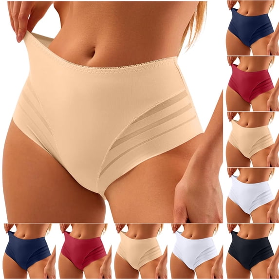 Pxxlle Plus Size Panties for Women Mesh Patchwork High Waisted Briefs Breathable Full Coverage Underwear Soft Stretch Panties Blue XXL