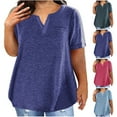 thumbnail image 1 of Pxxlle Plus Size Short Sleeve Tees Women Casual Notch V Neck Summer Tshirts Solid Color Basic Tshirt Loose Fitted Ladies Tunic Tops Navy M, 1 of 7