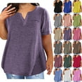 thumbnail image 1 of Pxxlle Plus Size Short Sleeve Tshirts for Women Solid Color Casual V Neck Shirts Oversized Summer Tunic Tops Loose Fitting Basic Tees for Ladies Sky Blue M, 1 of 5