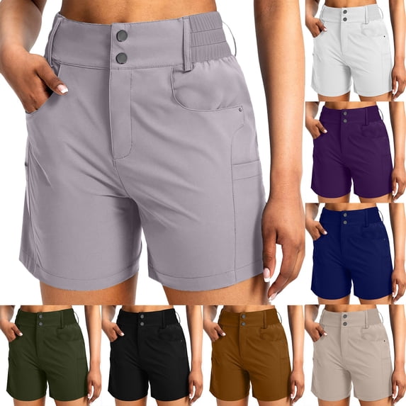 Pxxlle Plus Size Shorts for Women Casual High Waisted Hiking Cargo Shorts Solid Color Wide Leg Travel Beach Vacation Shorts Black L