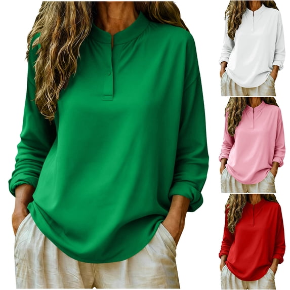 Pxxlle Plus Size Tops for Women Casual Spring Long Sleeve Shirt Loose Fit Button Up Shirts Solid Color Basic Tees White M