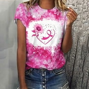 Pxxlle Plus Size Women's Breast Cancer Tshirts Casual Short Sleeve Tshirt Comfort Crewneck Tops Trendy Pink Ribbon Sunflower Graphic Tees