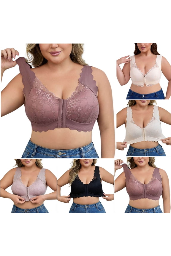 Plus Size Womens Bras Front Closure Lift Bra Full Coverage Adjustable Straps Everyday Bra for Large Bust Beige XXL