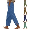 thumbnail image 1 of Pxxlle Plus Size Womens Cotton Linen Pants with Pockets Casual Summer Drawstring High Waisted Vacation Trousers with Pockets Navy XXXXL, 1 of 7