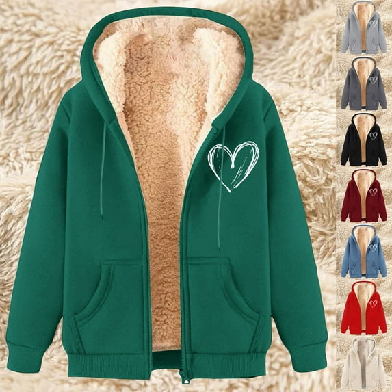 Pxxlle Plus Size Womens Full Zip Up Hoodies Comfort Sherpa Fleece Lined Hooded Sweatshirts Thermal Winter Long Sleeve Jackets with Pockets Trendy Heart Graphic Clothes Wine XXL