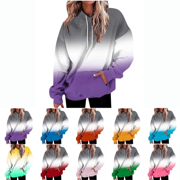 Pxxlle Plus Size Womens Hoodies Fashion Gradient Graphic Hooded Pullover Tops Loose Fit Long Sleeve Oversized Sweatshirts with Pockets Hot Pink S