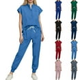 thumbnail image 1 of Pxxlle Scrubs for Women Set Loose Fit Nurse Uniform Drawstring Jogger Pants and Cap Sleeve V Neck Tops with Pockets Red S, 1 of 9