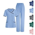 thumbnail image 1 of Pxxlle Scrubs for Women Set Plus Size Short Sleeve V Neck Tops and Elastic Waist Pants Loose Fit Nurse Medical Uniform Green L, 1 of 10