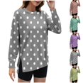 thumbnail image 1 of Pxxlle Side Slit Sweatshirts for Women Trendy Polka Dot Graphic Sweatshirt Fall Long Sleeve Pullover Tops Casual Crew Neck Clothes Green L, 1 of 5